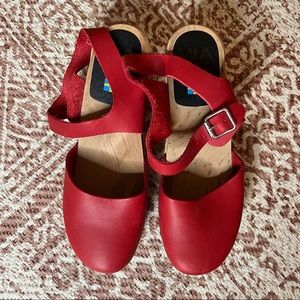 MIA Red Abba Leather & Wood Clogs